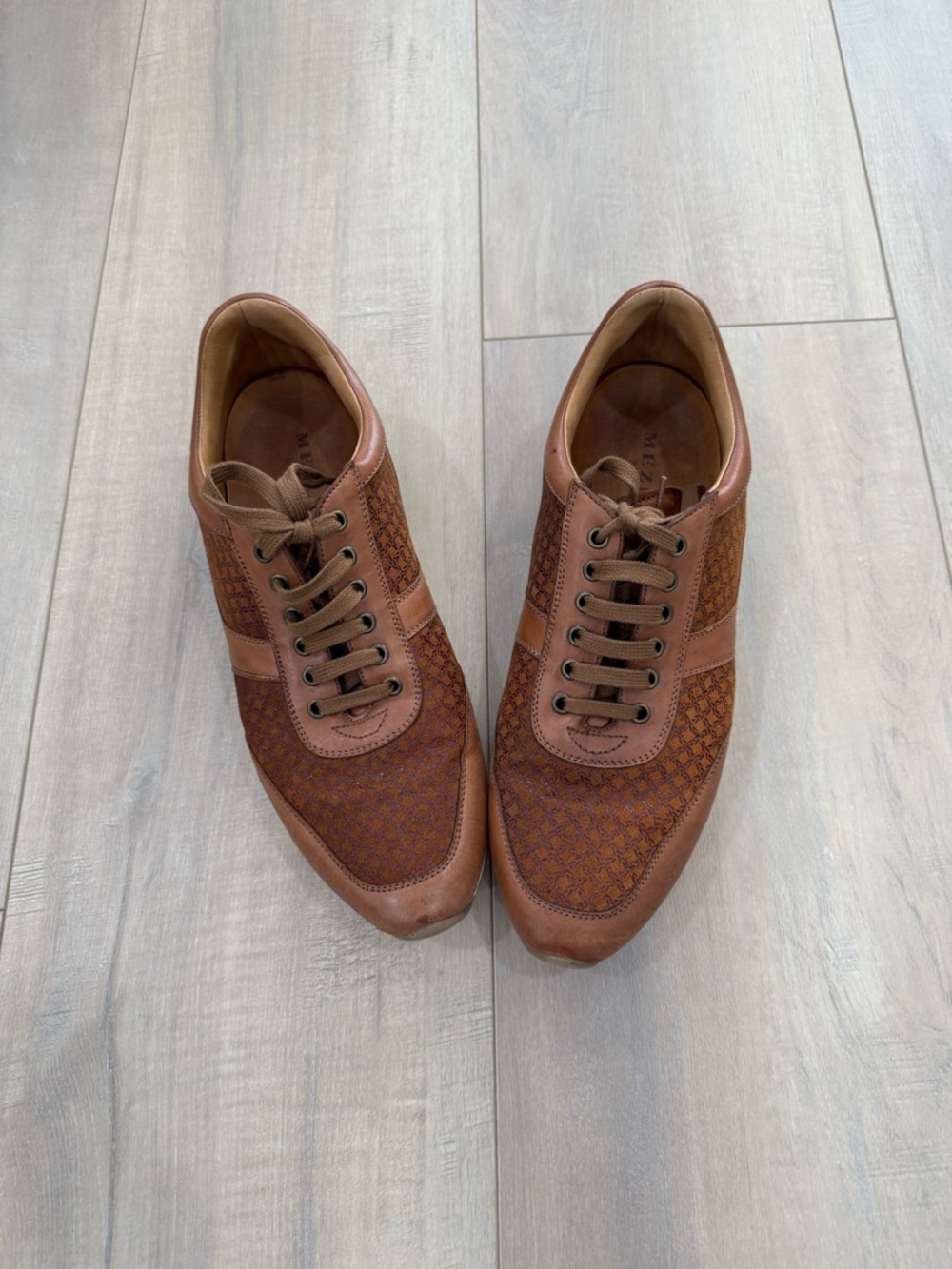 Mezlan Men's Brown Woven-Detail Leather Sneakers